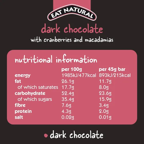Miniatura 6 de Eat Natural - Barra de Frutas y Nueces - Chocolate Negro con Arándanos y Macadamias - 1.59 oz