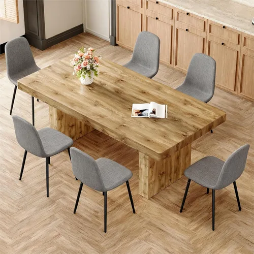 Miniatura 32 de gopop Rustic Modern 79" Rectangular Dining Table, Solid Wood Farmhouse Kitchen Table with Sturdy Legs, Wooden Dining Room Table for 6–10 People