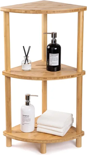 Miniatura 10 de Taburete de ducha esquinero de bambú mejorado para ducha interior impermeable, reposapiés de ducha de 2 niveles con estante de almacenamiento