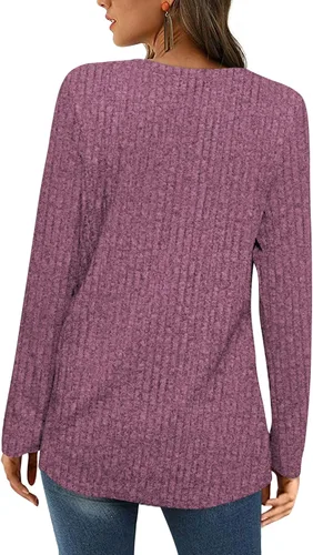 Miniatura 3 de BZB Suéteres para mujer Otoño 2023 Ligero Manga Larga Cuello Cuadrado Túnica Tops