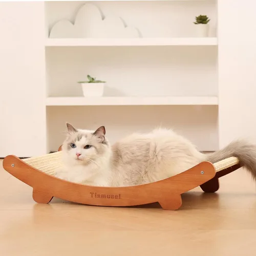 Miniatura 2 de Cama rascador de sisal para gatos, hamaca de madera de haya, almohadilla para arañazos para gatos, juguete para gatos de interior, poste rascador