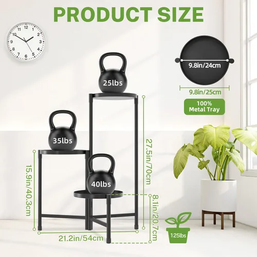 Miniatura 4 de iDavosic.ly Soporte grande para plantas de 3 niveles para interiores con bandeja de 10 pulgadas de ancho, estante de metal para exhibición de flores