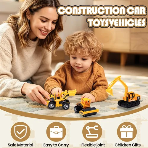Miniatura 4 de Oriate Construction Juego de 6 piezas de automóviles fundidos a presión, incluyendo bulldozers, carretillas elevadoras, excavadora y otros autos