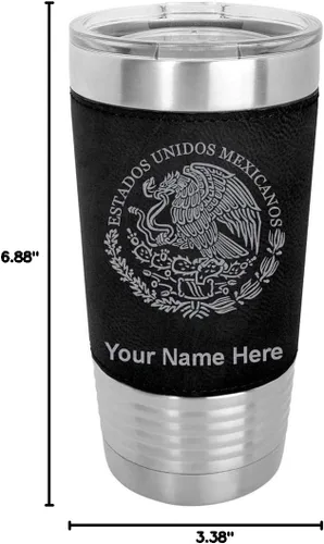 Miniatura 10 de LaserGram Vaso aislado al vacío de 20 onzas, bandera de México, grabado personalizado incluido (piel sintética, negro)