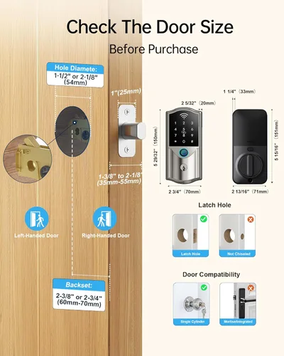 Miniatura 8 de Cerradura Inteligente WiFi para Puerta Principal – Cerrojo Electrónico de Entrada sin Llave Firstriver con Huella Dactilar Biométrica y Teclado