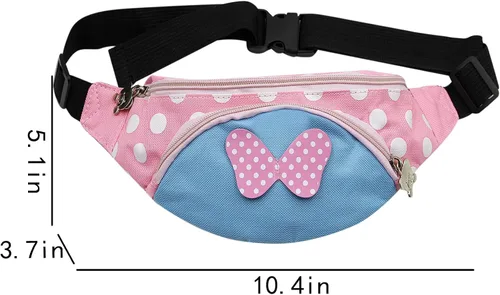 Miniatura 6 de Riñonera para niños, con lindo diseño de lunares y lazo, mini bolsa cruzada para niñas y niños pequeños para viajes deportivos, Rosado, Casual