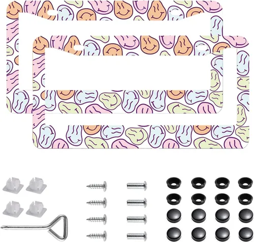 Miniatura 14 de Paquete de 2 marcos para placa de automóvil de acero inoxidable con tornillos, tapas y destornilladores, para mujeres y niñas, diseño de flores de 7