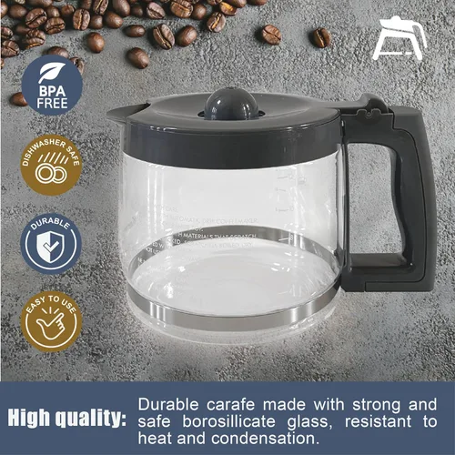 Miniatura 3 de Jarra de repuesto de vidrio de 12 tazas, gris, compatible con cafetera Kenmore KKCM12S-AZ
