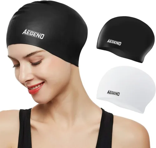 Miniatura 30 de Aegend - Gorros de natación para cabello largo, gorras de natación de silicona duraderas para mujeres, hombres, adultos, jóvenes, fáciles de poner