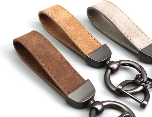 Miniatura 2 de 3 llaveros de cuero para automóvil, llavero giratorio de 360 grados y anillo en D antipérdida para hombres y mujeres (marrón, gris, amarillo)