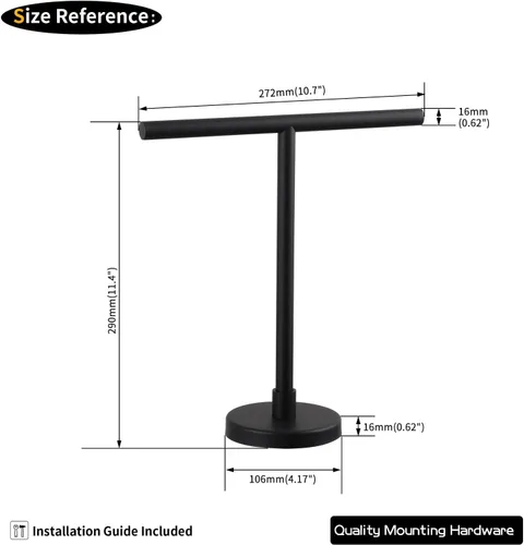 Miniatura 6 de GERZWY Moderno soporte de toalla de mano estante de árbol independiente SUS 304 acero inoxidable encimera toalla anillo, negro mate DZY06-BK