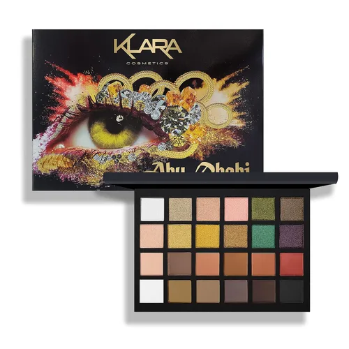 Klara Cosmetics Paleta de 24 sombras de ojos – Paleta de sombra de ojos festiva de lujo, vibrante, intensa, a todo color, larga duración, mate, Abu