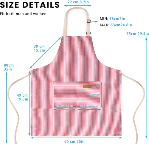 Miniatura 3 de BeLuyi - Paquete de 2 delantales ajustables con peto, delantales de chef para cocina, restaurante, con 2 bolsillos, delantales para mujeres