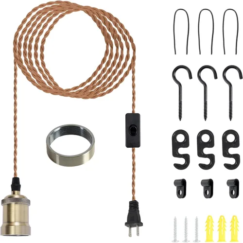 Miniatura 9 de Kit de cable de luz colgante con interruptor regulador, luces colgantes estilo granja de 19.69 pies de longitud del cable de alimentación, cable
