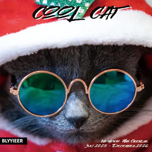 Miniatura 2 de Calendario de pared 2026, calendario 2025-2026, calendario mensual de pared Cool Cat, 12 x 24 pulgadas abierto, calendario planificador familiar