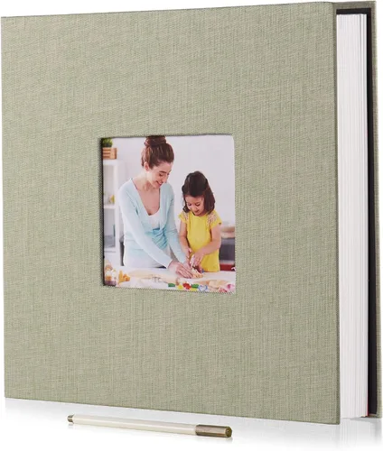 Miniatura 28 de HoneyTolly Álbum de fotos autoadhesivo para fotos de 4 x 6 imágenes, cubierta magnética de lino, 15 hojas/30 páginas en blanco para bodas Beige claro