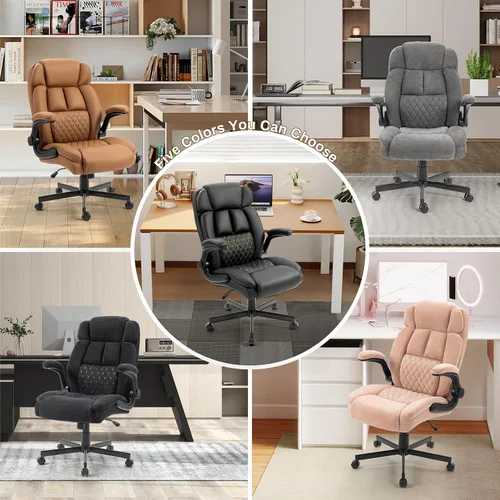 Miniatura 8 de Silla de oficina de masaje, sillas de escritorio ergonómicas mecedoras de 500 libras con 4 puntos de vibración y calor, reposabrazos abatibles Pu