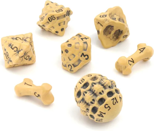 Miniatura 17 de Juego de dados DND - Juego de 7 dados poliédricos de calavera y hueso RPG - D20, D12, D10, D10, D8, D6 y D4 caras. Regalo genial y único para Hueso