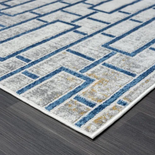 Miniatura 5 de Abani Atlas - Alfombra rectangular de 4 x 6 pies, color azul/gris, duradera, no desprende pelusa, fácil de limpiar