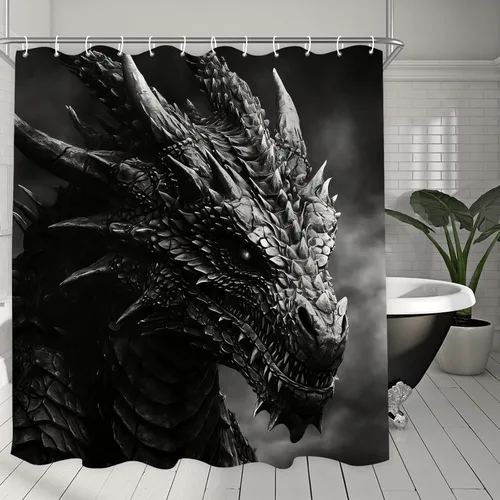 Miniatura 6 de Cortina de ducha de alpaca para baño, juego de cortina de ducha bohemia en blanco y negro, tela animal, decoración de baño moderna impermeable