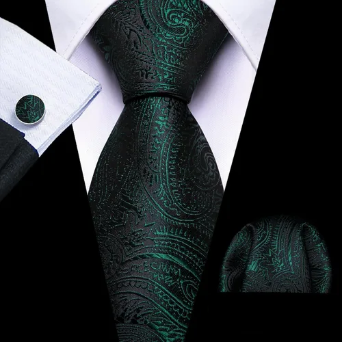 Miniatura 91 de Barry.Wang - Juego de corbata de seda para hombre, diseño de cachemira, pañuelo y gemelos de bolsillo