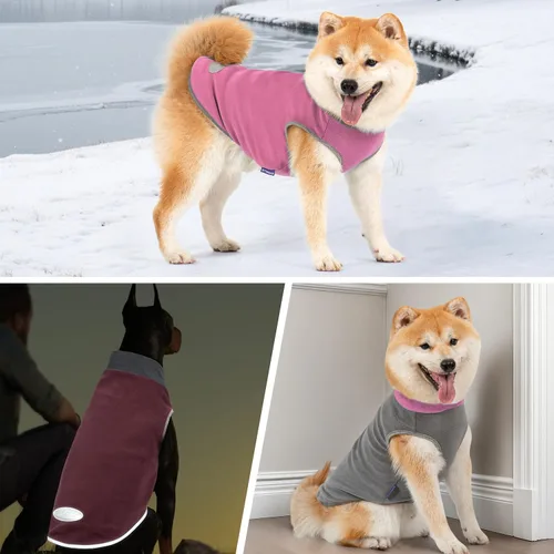 Miniatura 7 de cyeollo Paquete de 2 suéteres elásticos de forro polar para perro, chaqueta reflectante de invierno para perros, suéteres para perros medianos