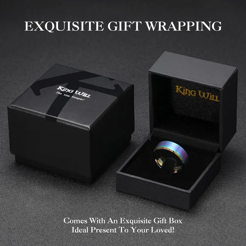 Miniatura 6 de King Will - Anillo básico unisex de carburo de tungsteno con acabado mate y pulido, para boda o compromiso, borde biselado, colores plateado, negro
