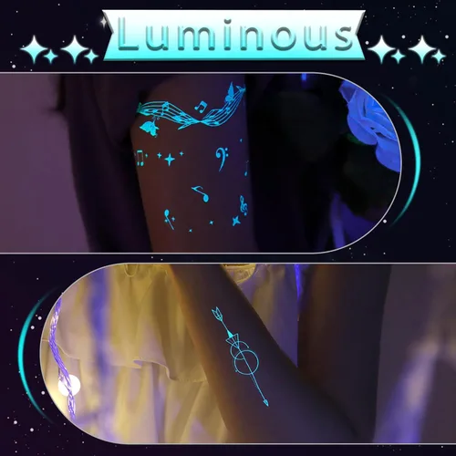 Miniatura 3 de Tatuajes temporales luminosos azules que brillan en la oscuridad, festival de música, tatuajes de luna, impermeable, planeta estrella, tatuaje falso