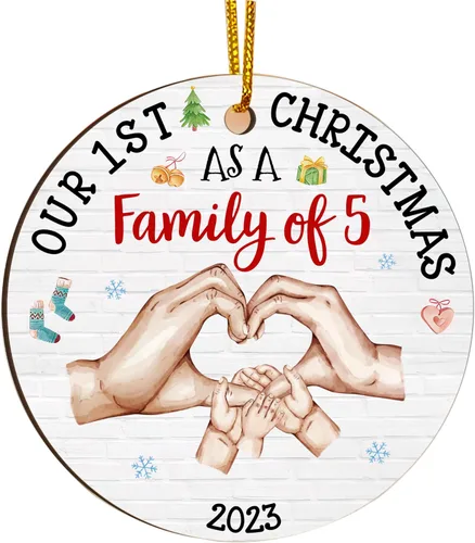 Miniatura 13 de Gossby Adorno de Navidad acrílico para la familia de 3 – Adorno de madera para la primera Navidad del bebé – Nuestra primera Navidad como familia