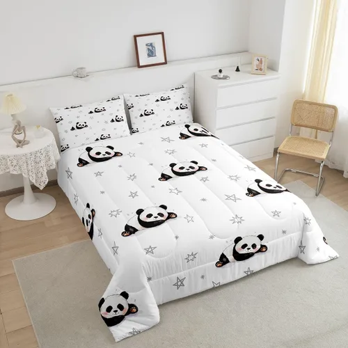 Miniatura 3 de Feelyou Juego de edredón de panda de dibujos animados para niños, edredón de animales lindos para niños y niñas, juego de ropa de cama kawaii panda