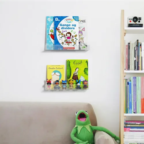 Miniatura 7 de NIUBEE Estanterías flotantes de acrílico de 16.5 pulgadas, paquete de 2, estantes de pared modernos transparentes para niños/niños, estantes