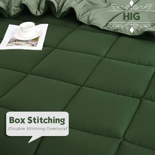 Miniatura 4 de HIG Juego de 3 piezas de edredón verde para cama individual/extragrande - Juego de edredón reversible para todas las estaciones con relleno