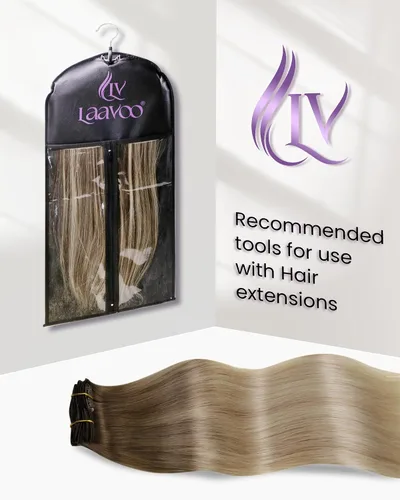 Miniatura 4 de LaaVoo Extensiones de cabello humano real con pinzas, color marrón claro a rubio ceniza, mezcla de rubio platino, balayage, extensiones de cabello