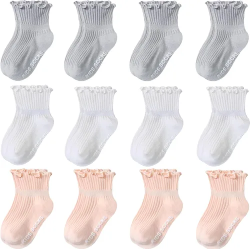 Miniatura 11 de Calcetines antideslizantes para bebés y niñas pequeñas, con volantes, de algodón, lindos, paquete de 12 unidades, para niños de 6 meses a 7 años