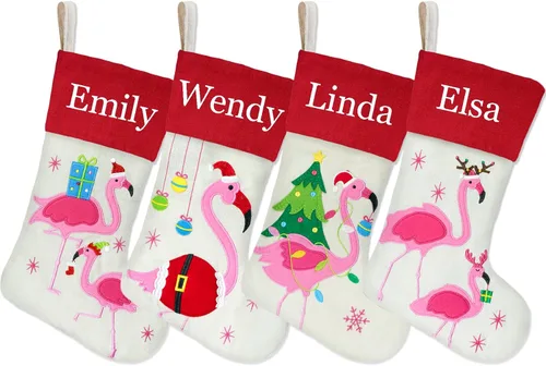 Miniatura 19 de Juego de 3, medias de Navidad personalizadas de 18 pulgadas con tecnología de bordado, diseños de Papá Noel, muñeco de nieve y renos para decoración