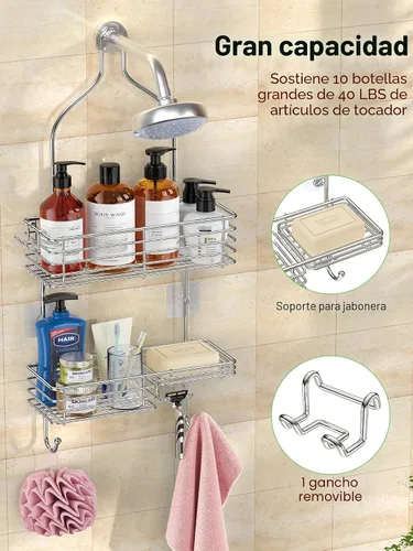 Miniatura 2 de SMARTAKE Organizador colgante para cabezal de ducha, organizador de estante de ducha de baño a prueba de óxido, acero inoxidable SUS201 sobre