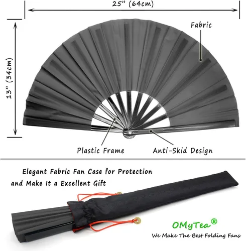 Miniatura 5 de OMyTea Ventilador grande para baile de línea - Ventilador de mano plegable con botas en el suelo - Ventilador de mano plegable chino de Tai Chi Kung