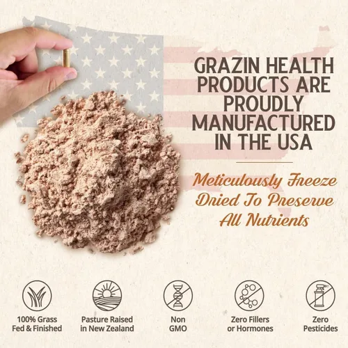 Miniatura 4 de Hígado de res alimentado con pasto de Nueva Zelanda - Liofilizado 3000 mg por porción (500 mg por cápsula) (30 porciones)