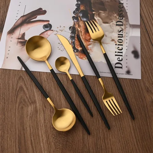 Miniatura 3 de Juego de cubiertos de 28 piezas con cuchillos para carne, cubiertos de acero inoxidable 18/8, juego de cubiertos modernos para 4 tenedores