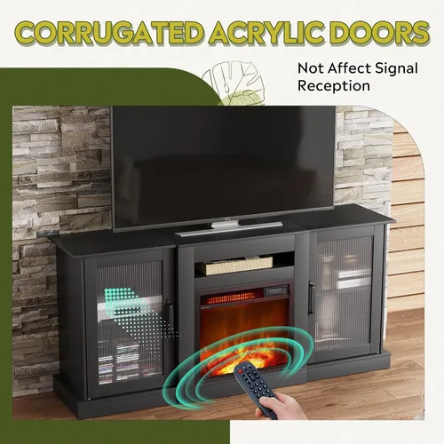 Miniatura 7 de WLIVE Soporte de TV con chimenea para TV de 65 pulgadas, centro de entretenimiento con chimenea eléctrica de llama realista 3D, consola de TV