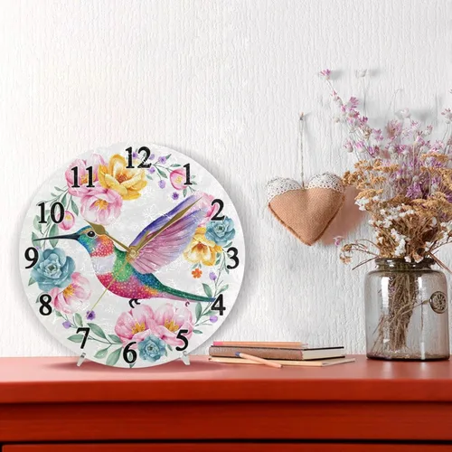 Miniatura 6 de Hummingbird - Reloj de pared de resorte redondo de 10 pulgadas, sin tictac, silencioso, funciona con pilas, reloj analógico atómico de cuarzo