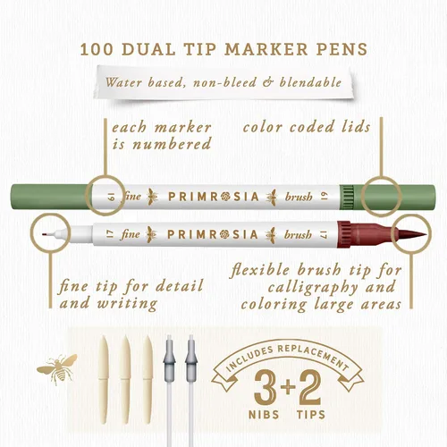 Miniatura 4 de Primrosia 100 marcadores artísticos de doble punta, caja de regalo de edición navideña. Juego de puntas finas y de pincel para diario, caligrafía