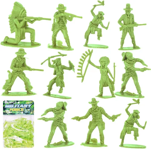 Miniatura 11 de 60 Piezas Figuras de Soldado Indio Vaquero en Varias Posturas para Cumpleaños Figuras Nativas Americanas, Kit en Miniatura de Vaquero del Salvaje