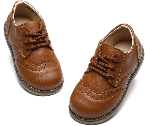 Miniatura 4 de COSANKIM Zapatos de vestir para niños y niñas, de piel sintética, con cordones, para boda, escuela, uniforme, zapatos de vestir para niños