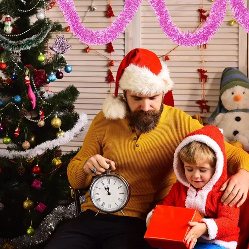 Miniatura 5 de Guirnalda de oropel de Navidad rosa macarrón de 50 pies, guirnalda de papel de aluminio metálico para colgar en la pared, telón de fondo