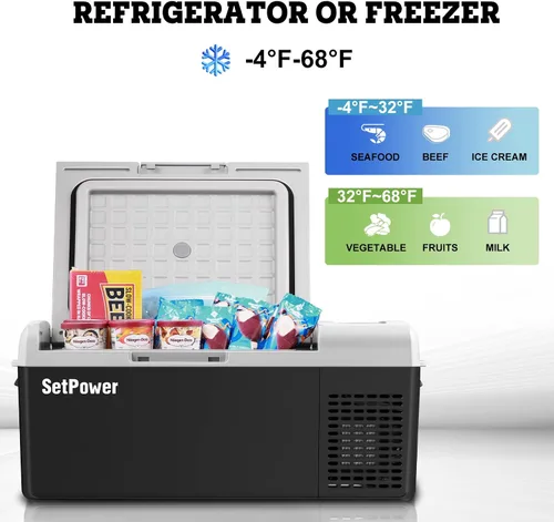 Miniatura 4 de Setpower FC15 Refrigerador Portátil Enfriador Eléctrico Con Adaptador AC, 15L/15.8QT Refrigerador de Carro de 12 Voltios, -4℉-68℉ Refrigerador