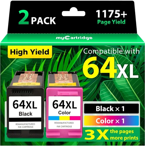 myCartridge Cartucho de tinta de repuesto 64 negro y color para HP 64XL cartucho de tinta compatible con HP Envy Photo 7855 7858 7155 7158 7900 7800