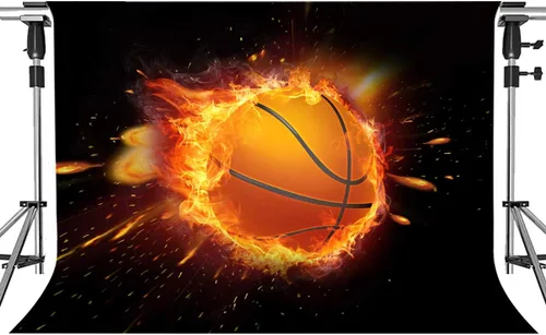 Miniatura 5 de Telón de fondo de fiesta de baloncesto con llamas, fondo de fotos de juego de baloncesto, MEETSIOY negro, accesorios de estudio, pancarta