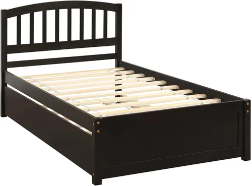 Miniatura 5 de Harper & Bright Designs Cama de plataforma de tamaño individual con nido para niños y niñas, marco de cama de madera maciza con cabecera y estribo