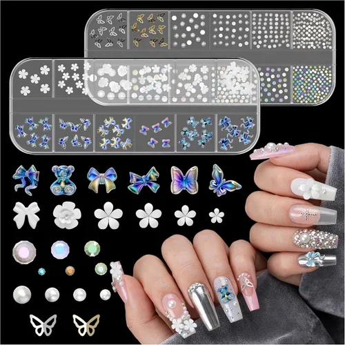 Miniatura 15 de 120 dijes plateados para uñas con parte trasera curvada para un ajuste cómodo y cómodo, acrílico 3D en 8 estilos llamativos para uñas a presión, gel